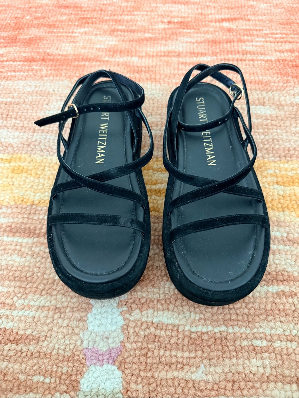 Stuart Weitzman Black Crisscross Ankle Strap Sandals